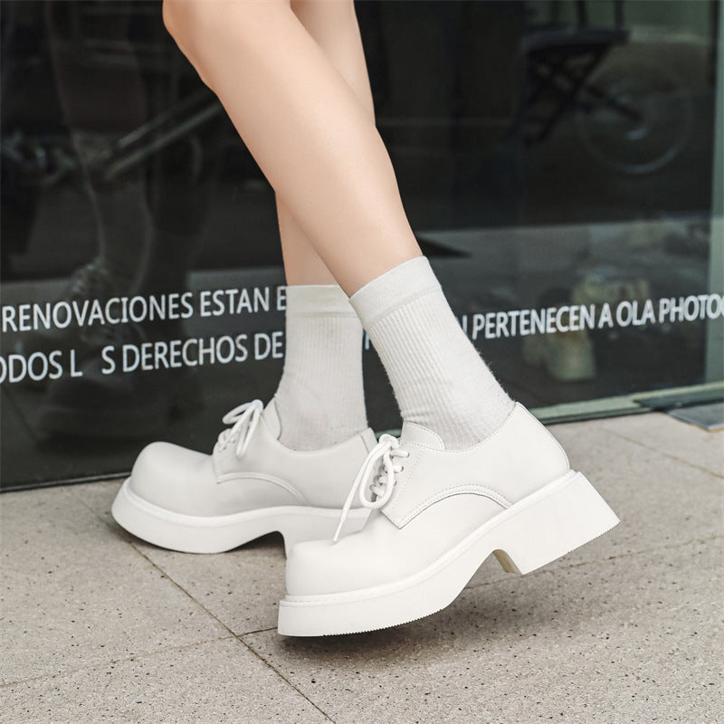 Men's Derby Paris Mickey Round Toe Yellow Spring Niche Thick Leather Shoes