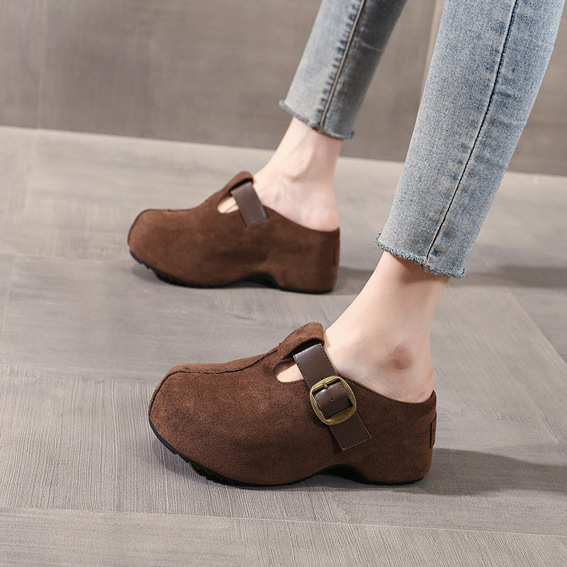 Women's Bottom Height Increasing Insole Retro Toe Slippers