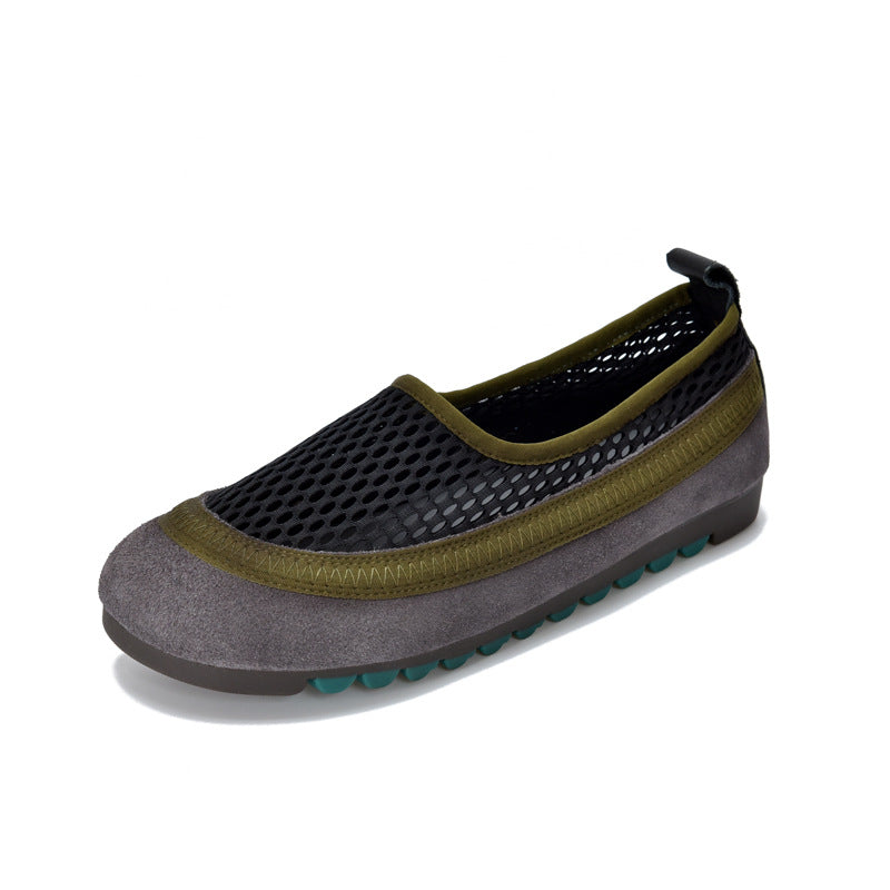 Women's Breathable Mesh Surface Summer Round Toe Soft Bottom Flat Sandals