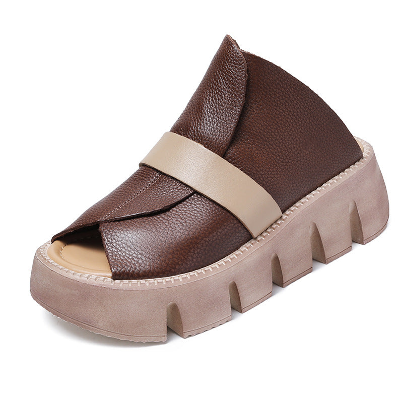 Women's Bottom Retro Genuine Single Strap Slides Summer Open Sandals