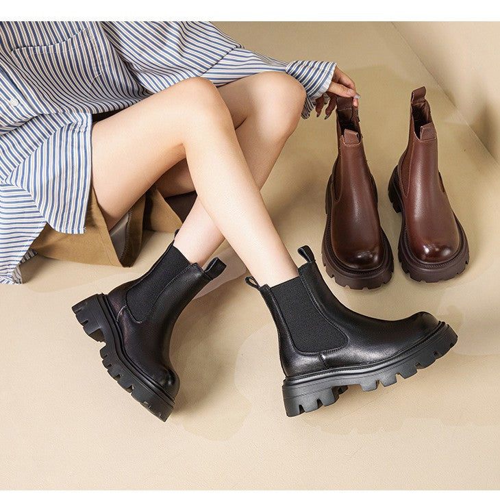 Women's Thick-soled Martin Small Elevator Ankle Fleece-lined Smoke Pipe Boots