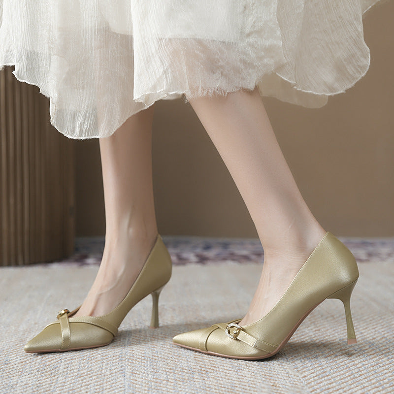 Satin Cross Buckle Classy High Female Stiletto Long Women's Fashion Shoes