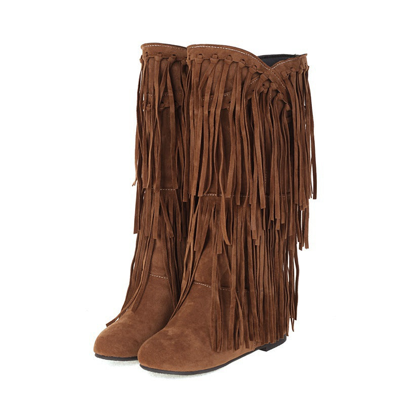 Women's Large Size Tassel Preppy Style Flat Women's Leather Boots