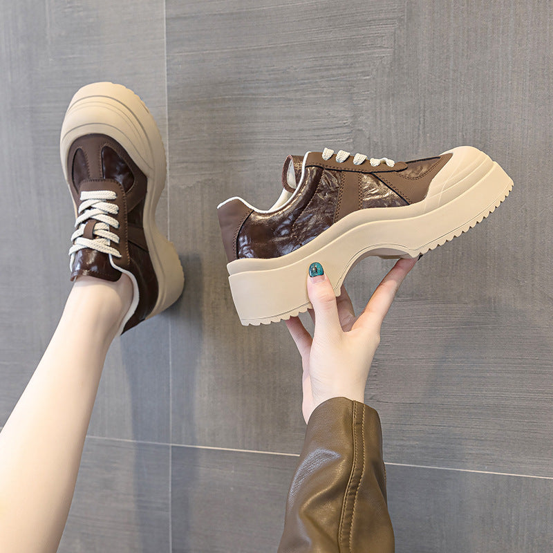 Women's White Korean Height Increasing Lazy Clunky For Women's Sports Shoes