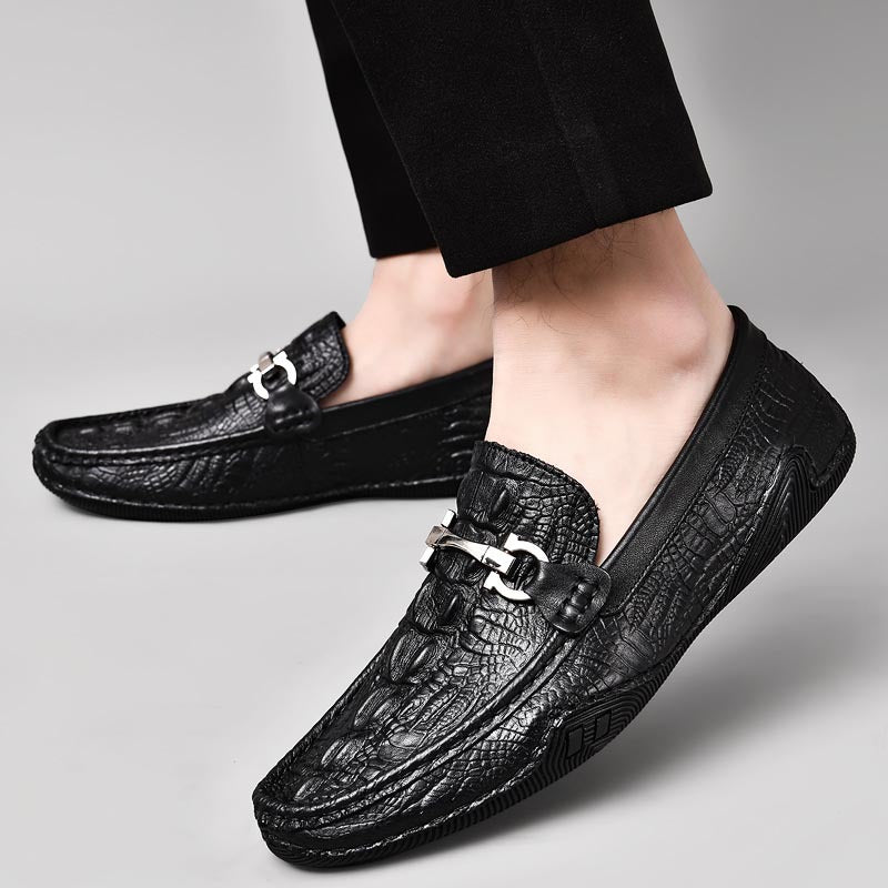 Men's Embossed Crocodile Pattern Four Tods Slip-on Casual Shoes