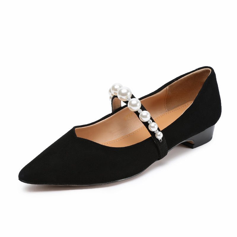 Women's Mary Jane Flat Pointed Pearl Strap Women's Shoes