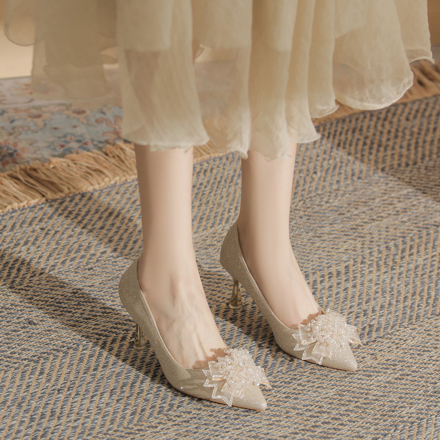 Women's Crystal Bow High Wedding Dress Bride Bridesmaid Plus Women's Fashion Shoes