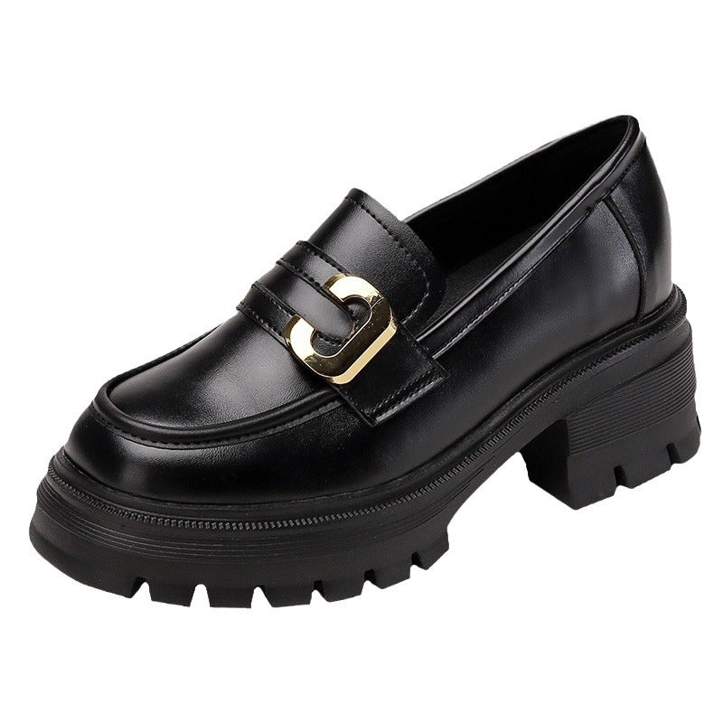 Women's Chunky Platform Retro British Style Small Leather Shoes