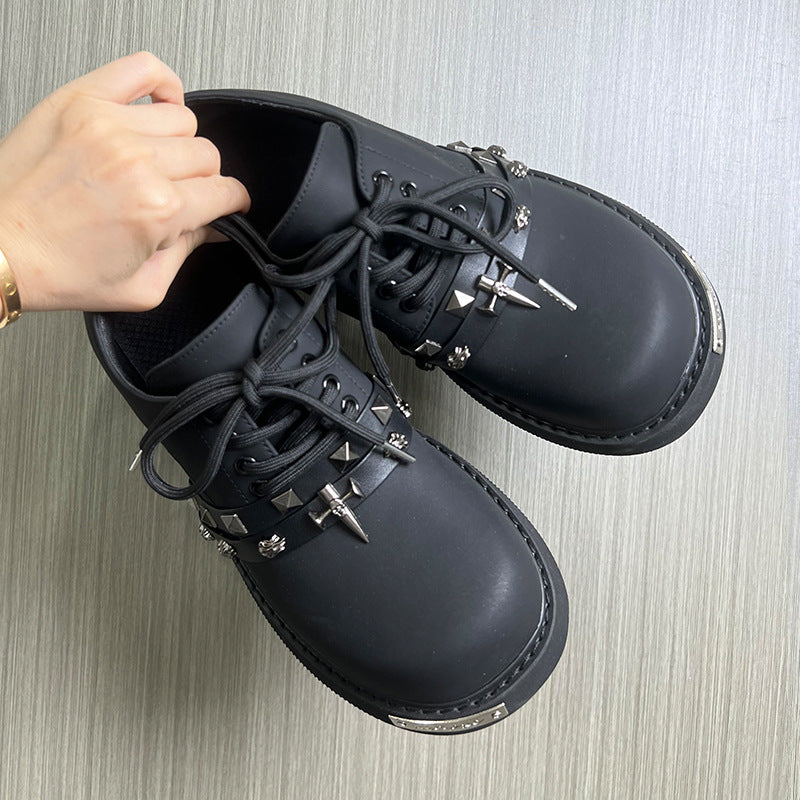Men's Derby Black Patent Big Head Decorative Rivets Men's Casual Leather Shoes