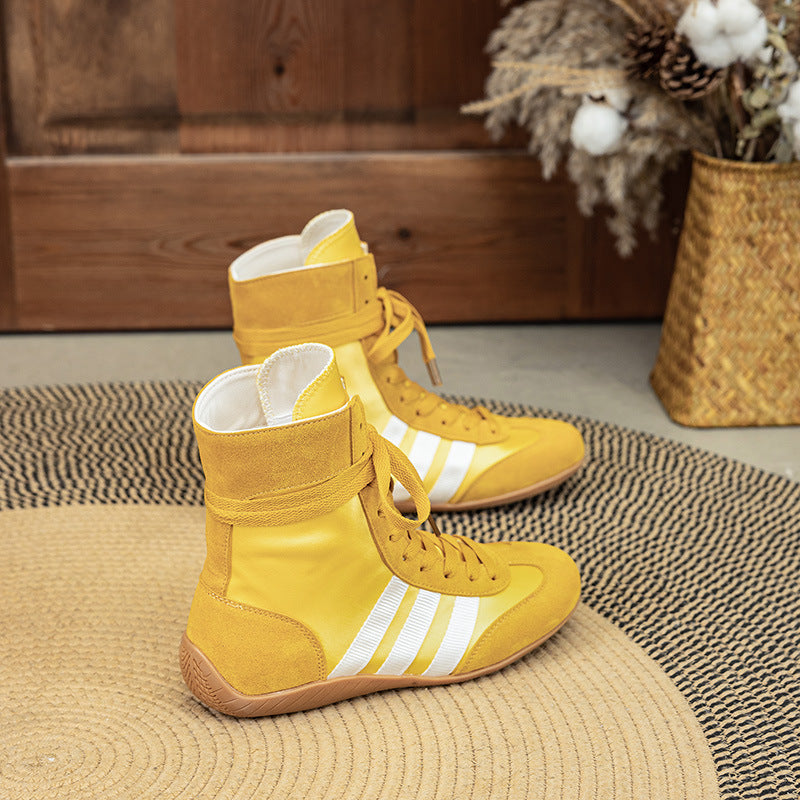 Women's Genuine Elevator Flat Boxing Round Toe Women's Casual Shoes