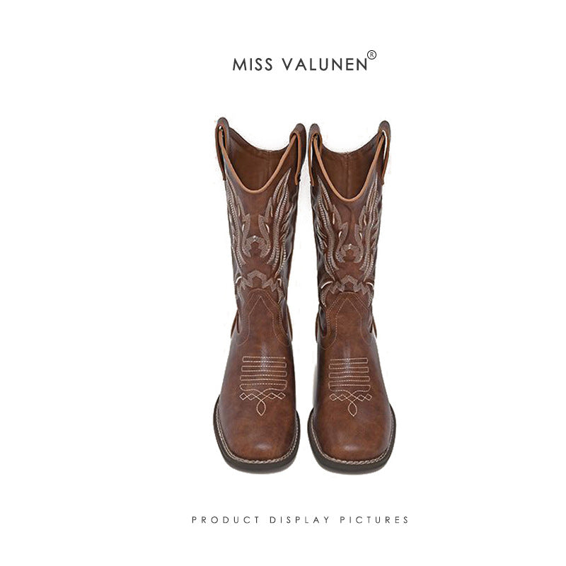Style Western Cowboy Square Toe Short Tube Boots