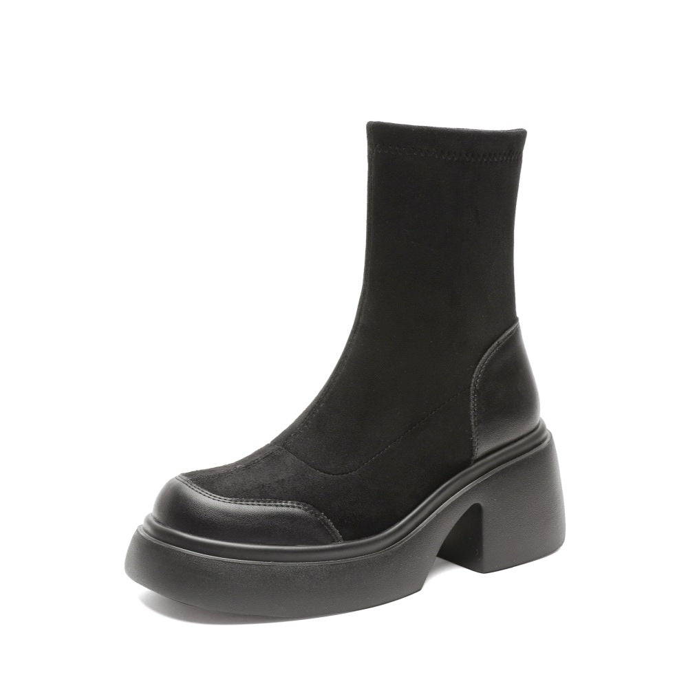 Women's Suede Short High Platform Skinny Booties Boots