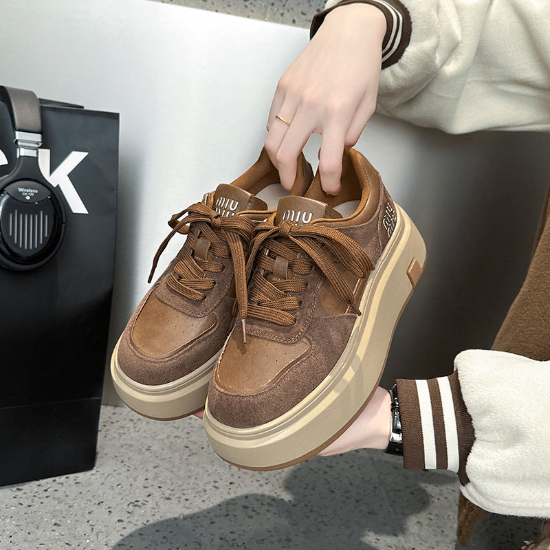 Women's Platform Simple Lace Fashion Height Increasing Sneakers