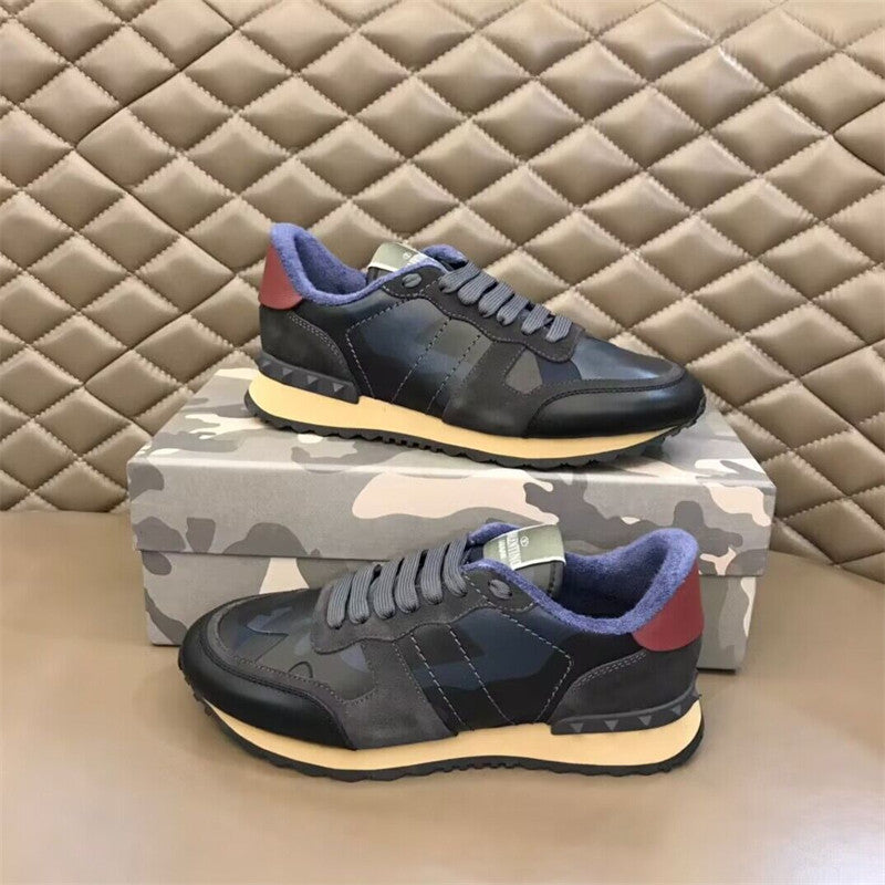 Men's Camouflage Rivet Platform Genuine Fashion Lace Up Increased Women's Casual Shoes