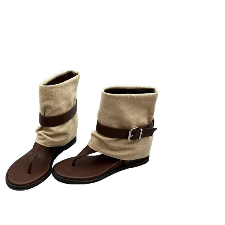 Women's Height Increasing Flip-flops Color Matching Belt Buckle Toe High Heeled Sandals