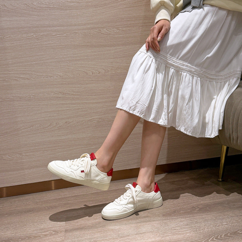 First Layer Cowhide Korean Style White Soft Bottom Women's Casual Shoes