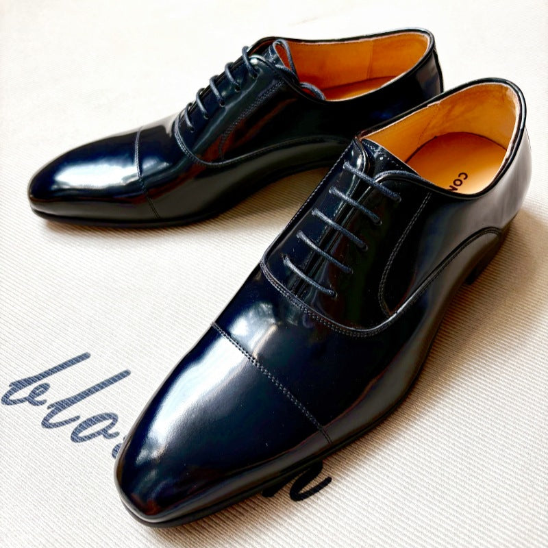 Men's Slit Beads Glossy Genuine Formal Oxford Men's Business Leather Shoes