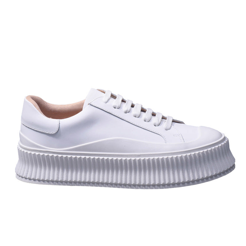 Women's Full Cowhide Thick-soled White Biscuit Shape Sneakers