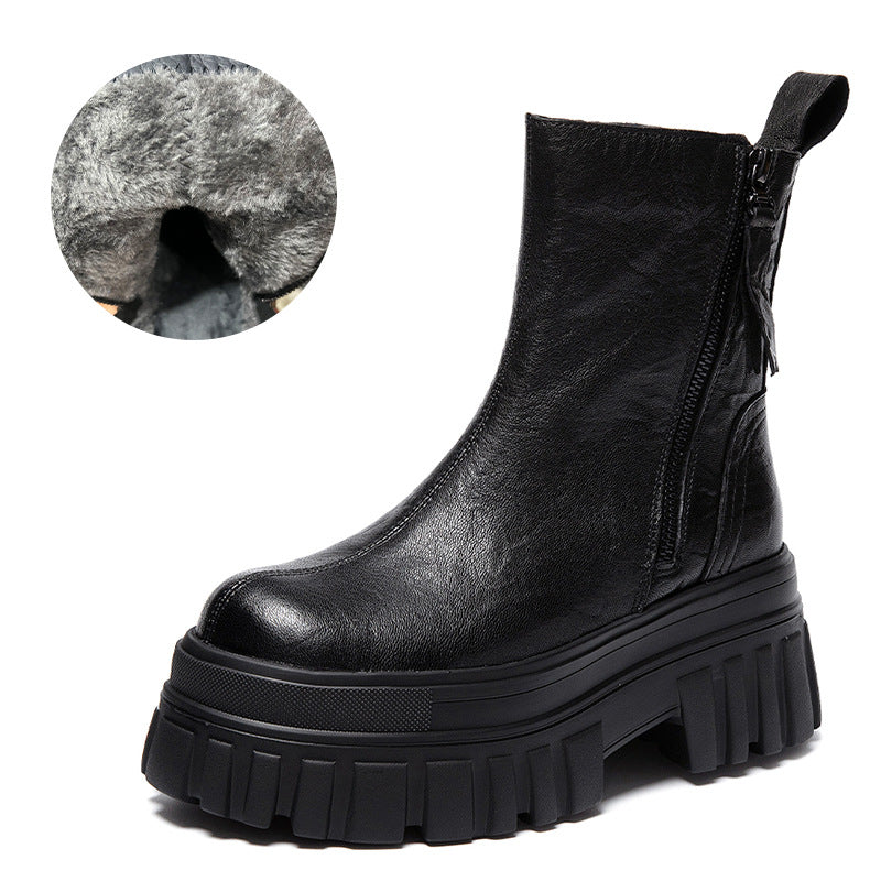 Women's Martin Fashion Genuine Clutch Pattern Double Zipper Small Women's Leather Boots
