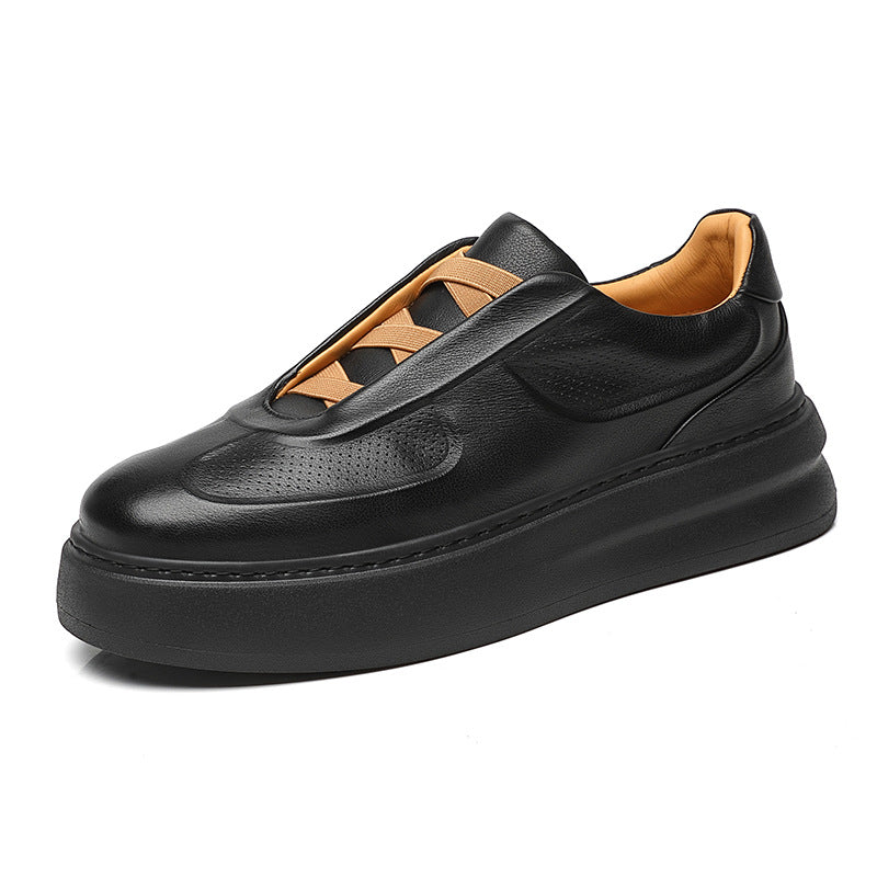 Men's Cowhide Genuine Sports Fashionable Lightweight Black Men's Board Shoes