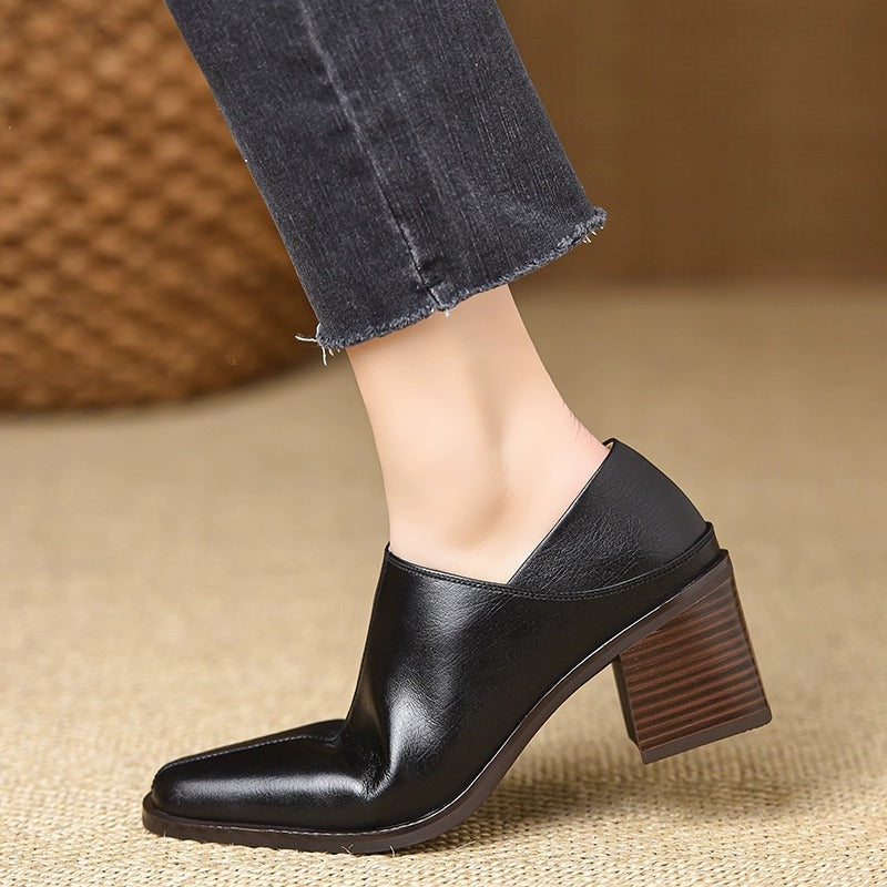 Retro Square Toe Deep Mouth Pumps Platform Elegant Women's Fashion Shoes