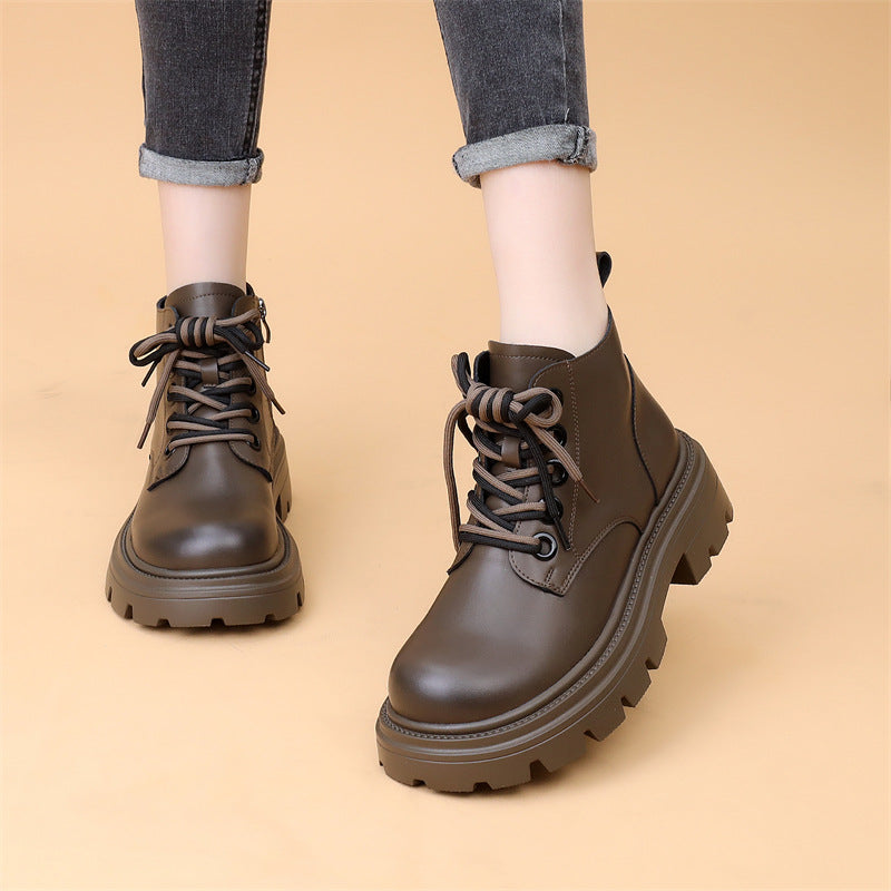 Platform Martin Female Fashion Short Soft Bottom Black Women's Leather Boots