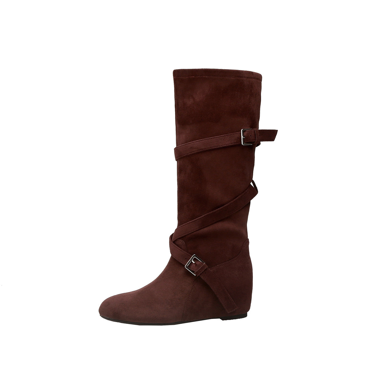 Women's Increasing Insole Autumn Retro Easy Matching Pile Style Belt Buckle Women's Leather Boots