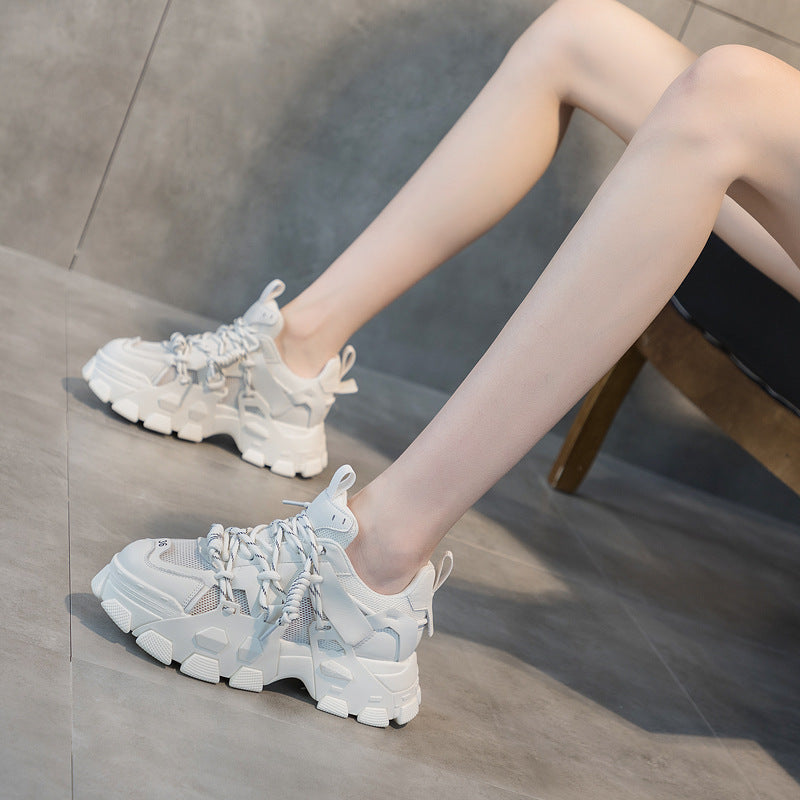 Women's Versatile Dad Female Tennis Platform White Sneakers