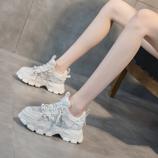 Women's Versatile Dad Female Tennis Platform White Sneakers