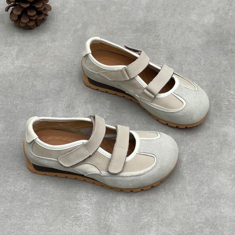 Women's Genuine Flat Round Toe Velcro Ugly Cute Mori Style Women's Fashion Shoes