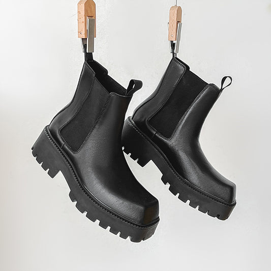 Men's Square Toe Chunky Platform Short Vintage Martin Boots