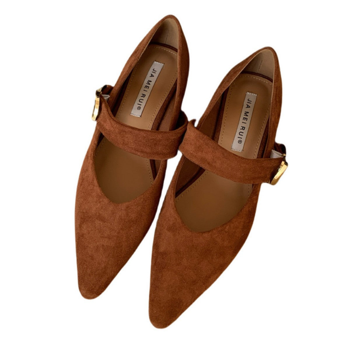 Women's Style Pointed Toe Shallow Mouth Buckle Flat Low Pumps Suede Women's Fashion Shoes