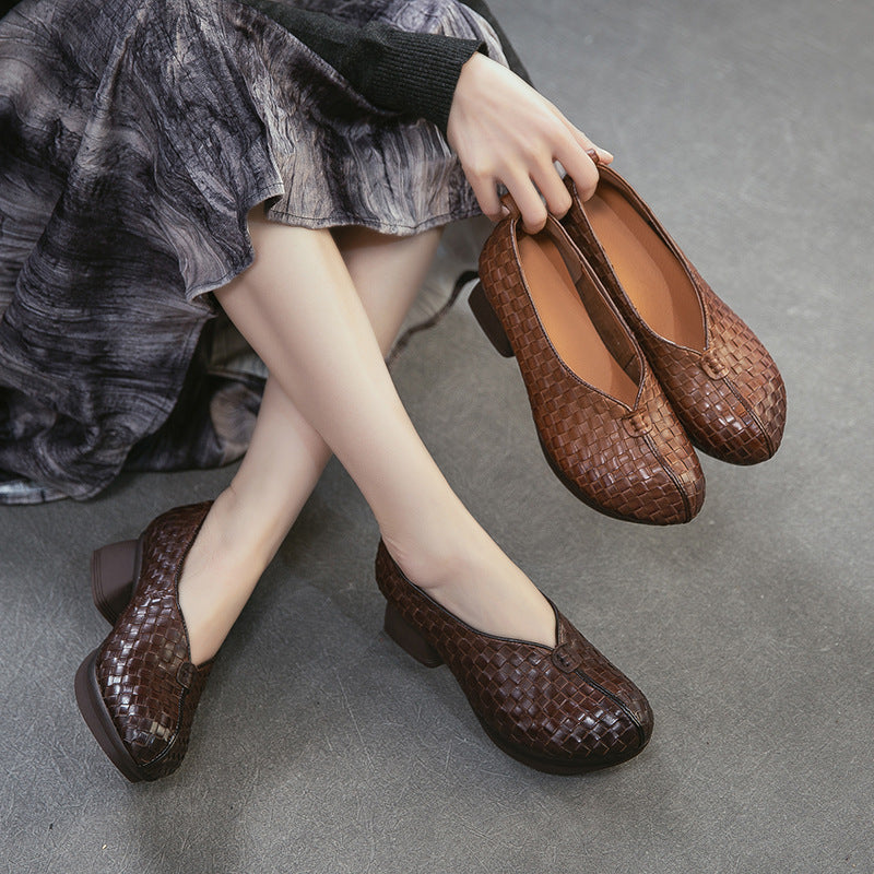 Women's Slip-on Hand-woven Plaid Minority Fashion Pumps Women's Casual Shoes