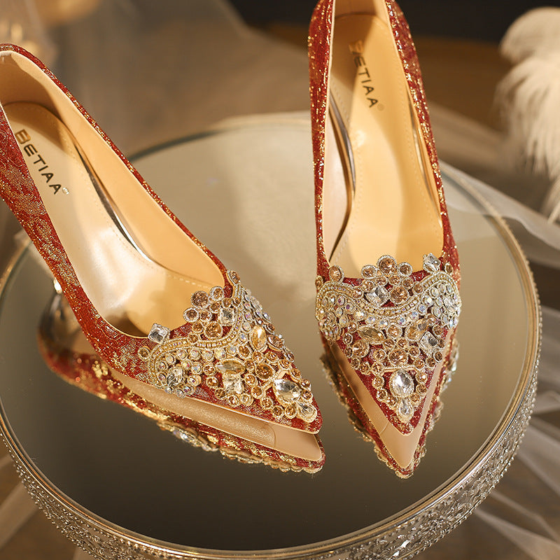 High Chinese Style Bridal Engagement Toast Women's Fashion Shoes