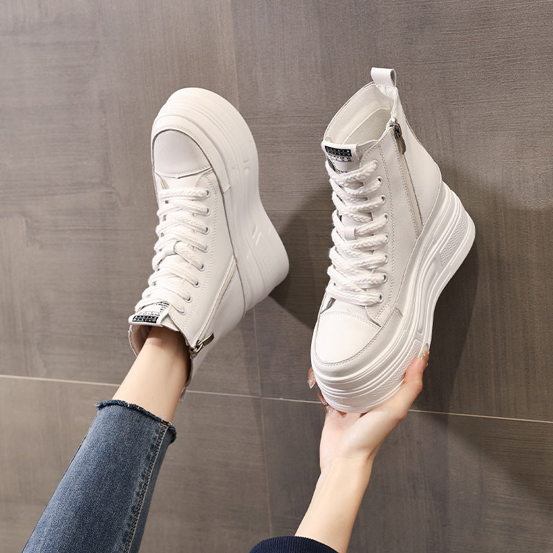 Women's Platform High Top White Inner Height Increasing Korean Style Boots
