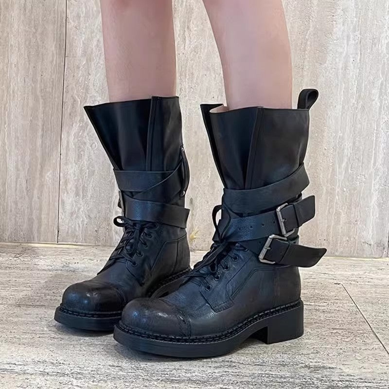 Round Head Middle British Style Solid Color Chunky Belt Buckle Heels