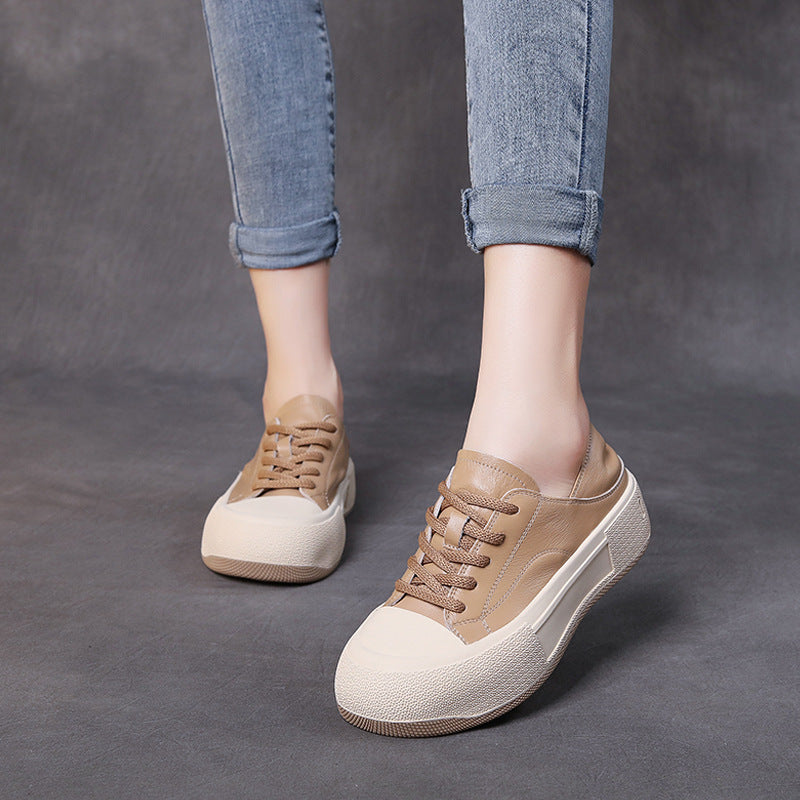 Women's Layer Cowhide Board Leisure Commute White Korean Women's Shoes