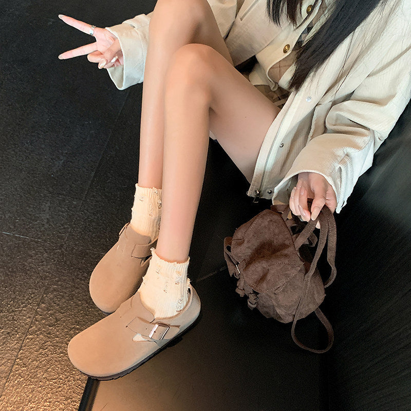 Cowhide Thick Bottom Lovers Vintage Genuine Soft Pine Slip-on Women's Casual Shoes