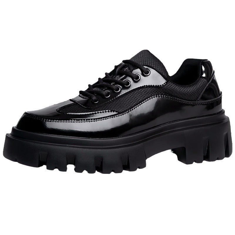 Men's Thick Bottom Hight Increasing British Round Toe Formal Wear Black Leather Shoes