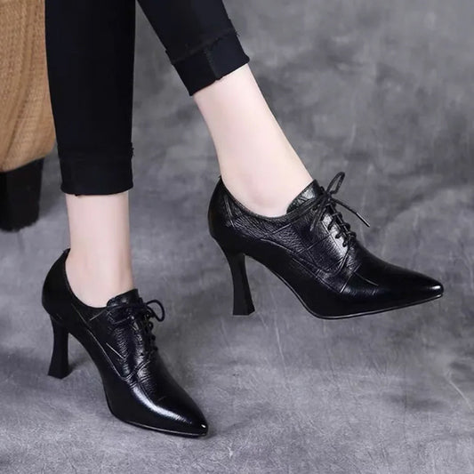 Women's Deep Mouth Pumps Spring Pointed Stiletto High Genuine Leather Shoes