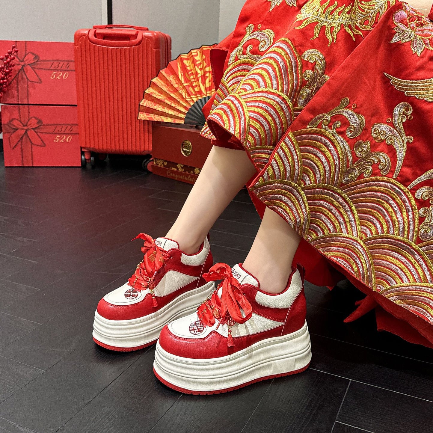 Red Wedding Bridal Platform Height Increasing Heels