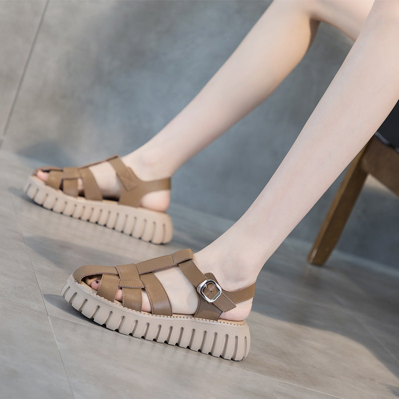 Women's Korean Platform Toe Cap Summer Flat Sandals