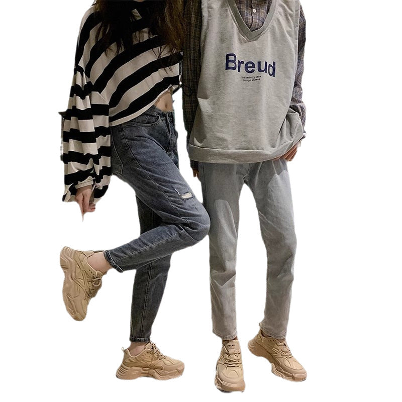 Men's Dad Autumn Breathable Couple White Thick Sneakers