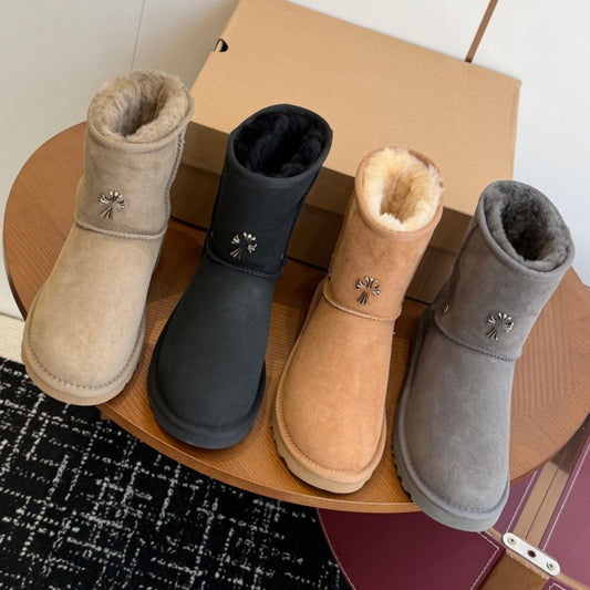 Women's & Men's Cross Fur Integrated Cotton Plus Veet Women's Snow Boots