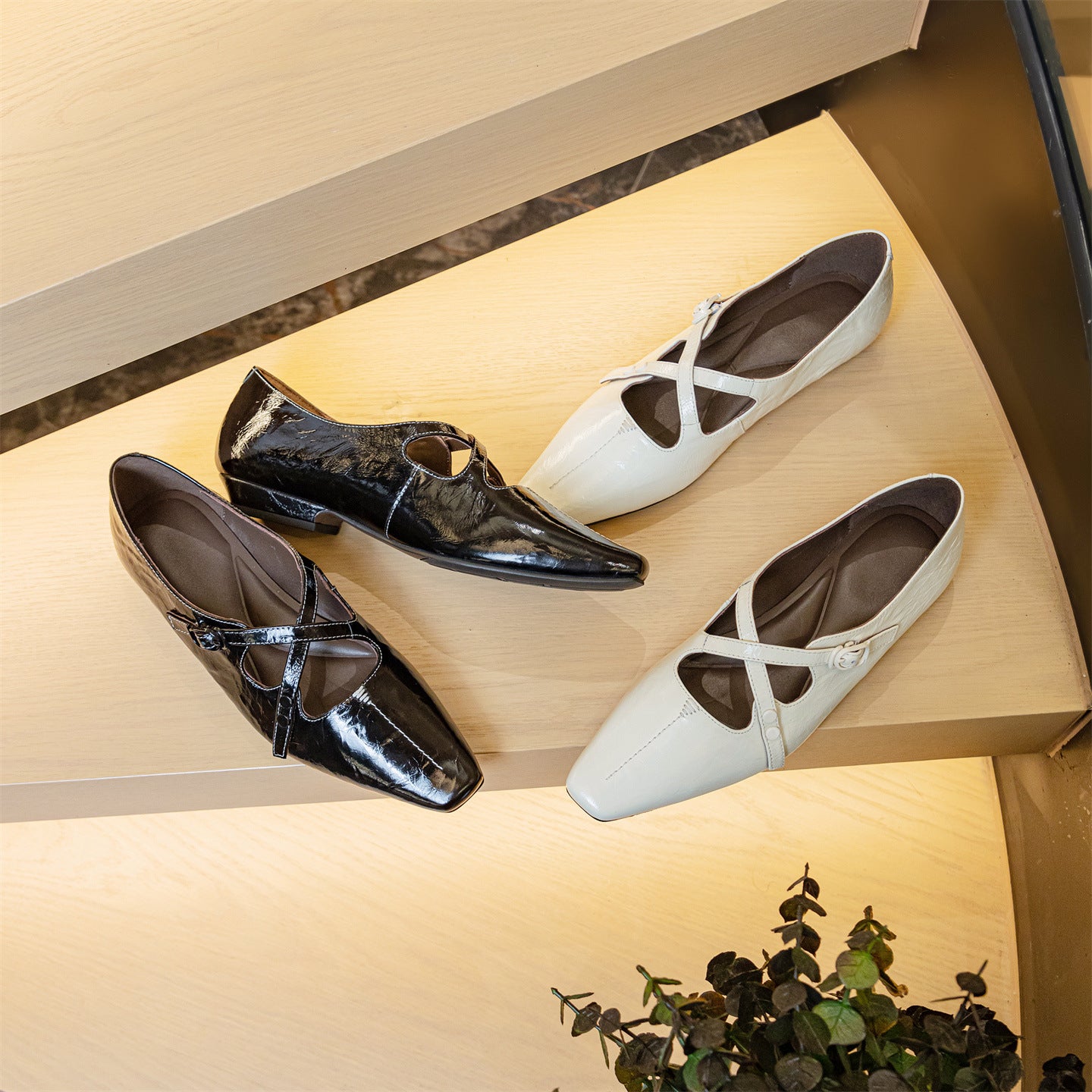 Women's Flat Pumps Low-cut Low Soft Bottom Mary Jane Leather Shoes