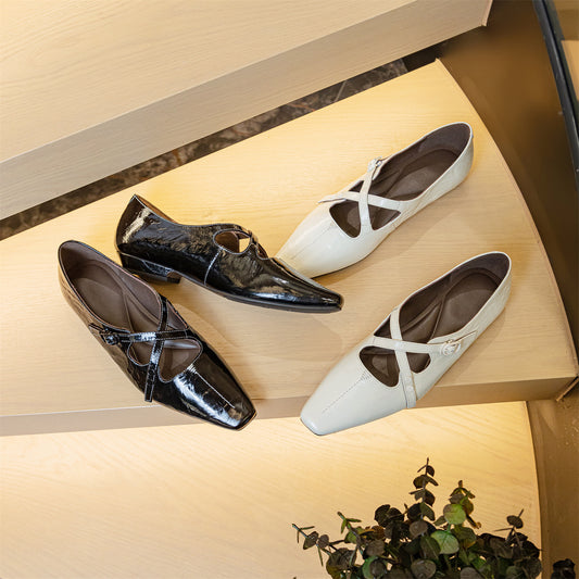 Women's Flat Pumps Low-cut Low Soft Bottom Mary Jane Leather Shoes