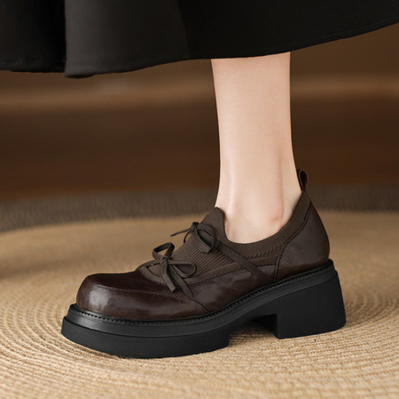 Women's Platform Autumn Retro Round Head Chunky Small Slip-on Women's Casual Shoes