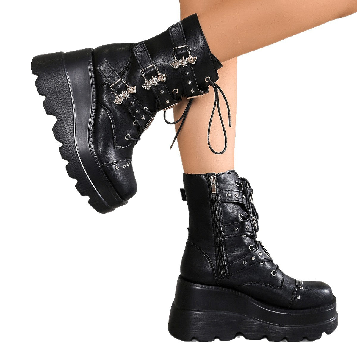 Rivet Belt Buckle Platform Martin Female Small Height Increase Device Boots