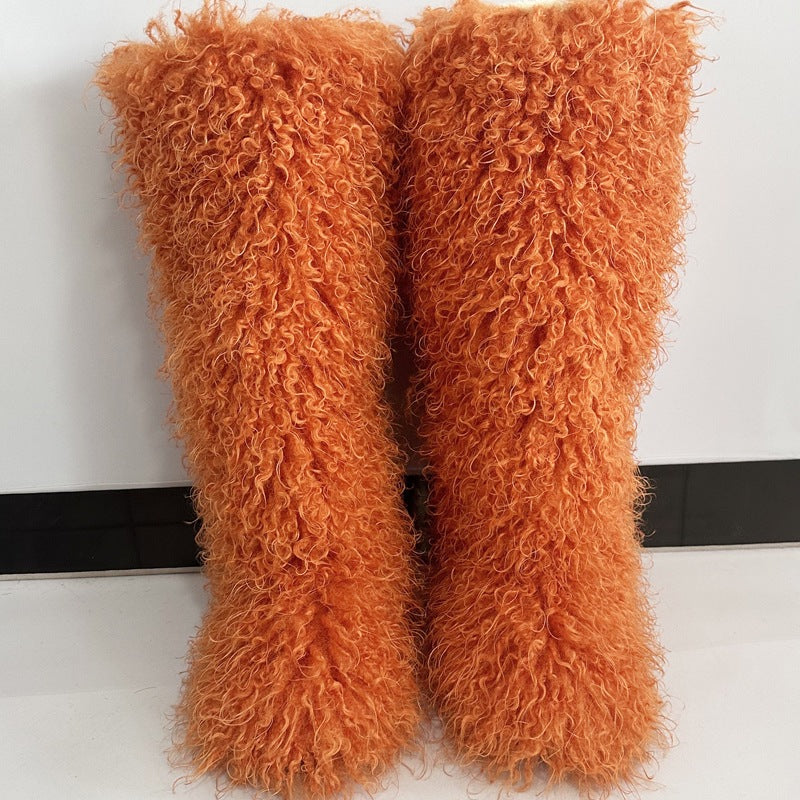 Women's Winter Imitation Fur Tan Sheep Knee-high Women's Snow Boots