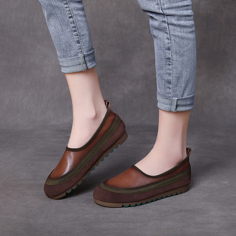 Women's Cowhide Handmade Soft Bottom Color Matching Pumps Four Mori Style Women's Casual Shoes